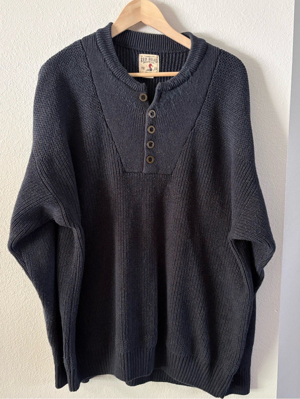 Dadcore Oversized Charcoal Cotton Blend Button Henley Sweater Cabincore XXL